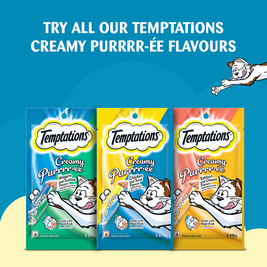 Temptations Creamy Purrrr-ee Cat Treats, Chicken & Tuna Flavors  48g (4 pieces)