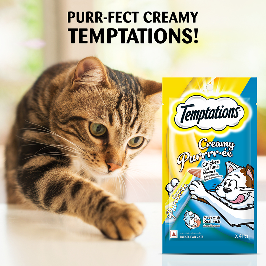 Temptations Creamy Purrrr-ee Cat Treats, Chicken & Tuna Flavors  48g (4 pieces)