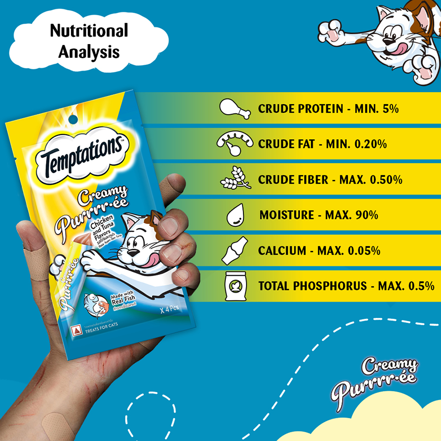 Temptations Creamy Purrrr-ee Cat Treats, Chicken & Tuna Flavors  48g (4 pieces)