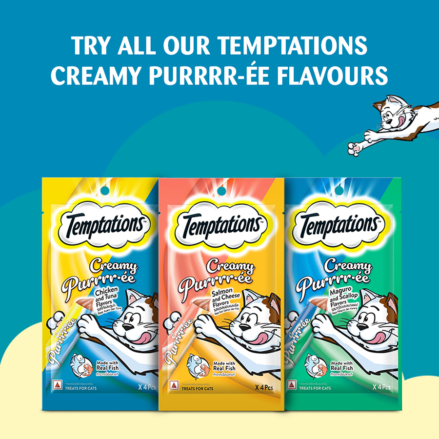 Temptations Creamy Purrrr-ée, Salmon & Cheese Flavour 48g (4 pieces)
