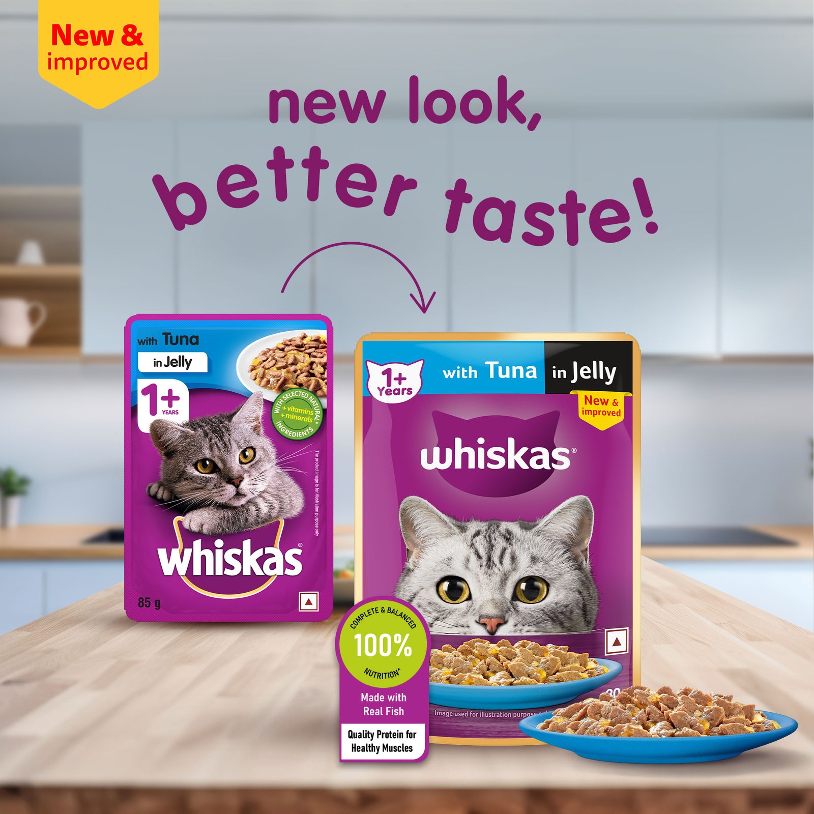 Whiskas Wet Cat Food for Adult Cats (1+Years), Tuna in Jelly Flavour,  80g
