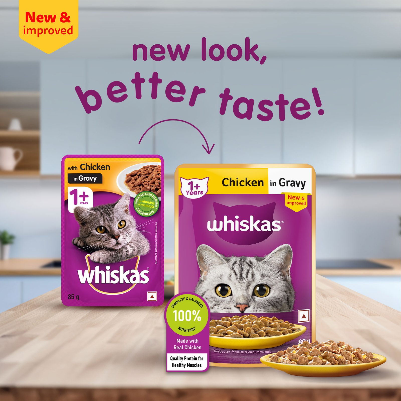 Whiskas Wet Cat Food for Adult Cats (1+Years), Chicken in Gravy Flavour,  80g