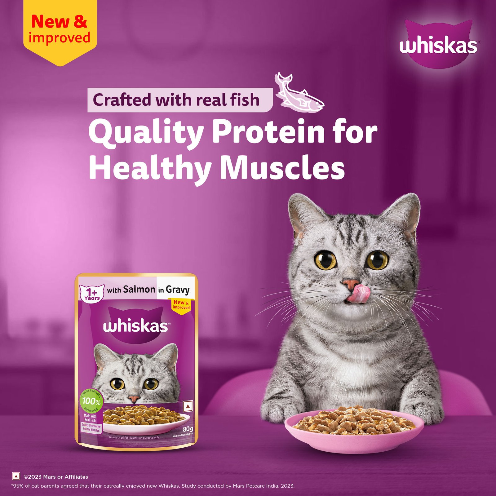 Whiskas Wet Cat Food for Adult Cats (1+Years), Salmon in Gravy Flavour,  80g