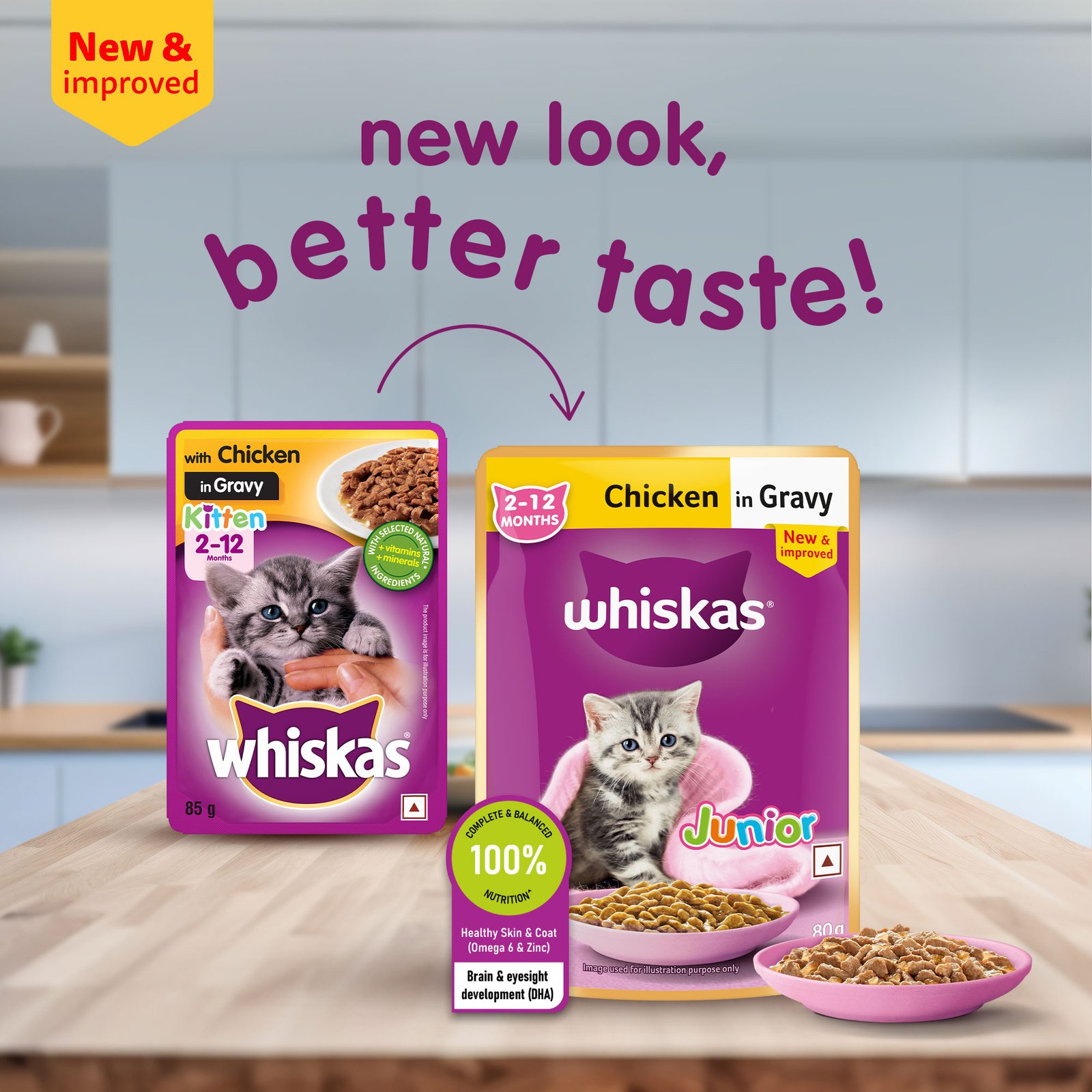 Whiskas Wet Cat Food for Kittens (2-12 Months), Chicken in Gravy Flavour,  80g