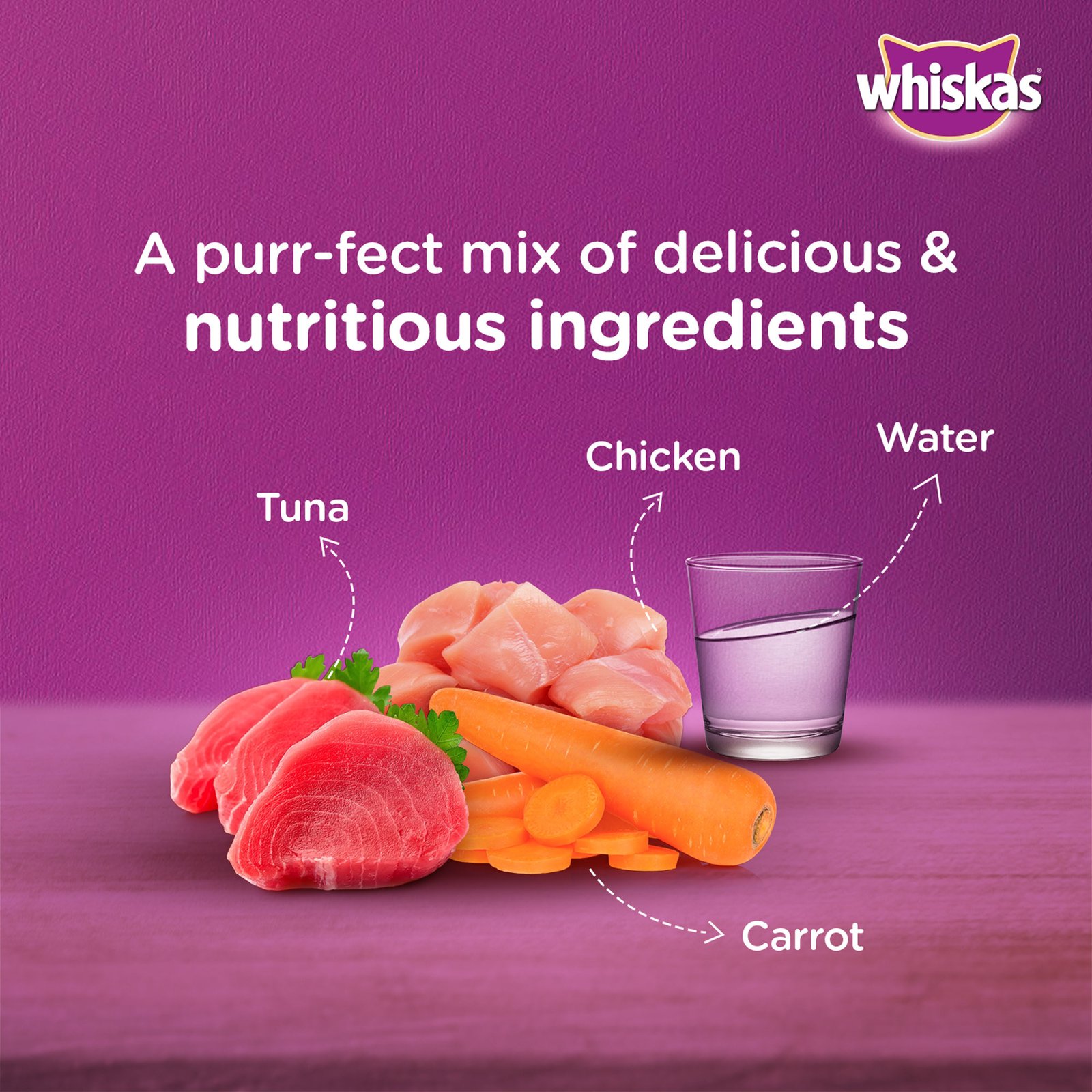 Whiskas Tasty Mix Adult (1+ year) Wet Cat Food, Chicken with Tuna & Carrot in Gravy, 70 g