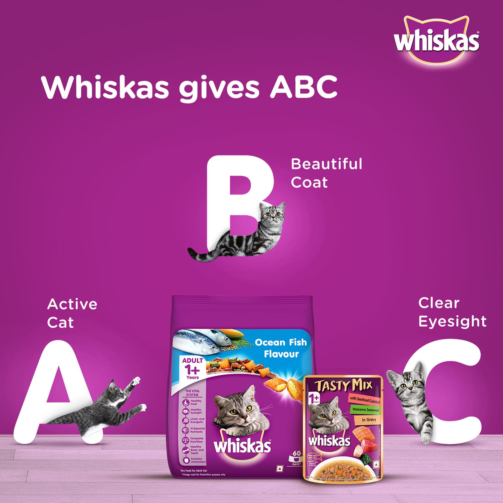 Whiskas Tasty Mix Adult (1+ year) Wet Cat Food, Seafood