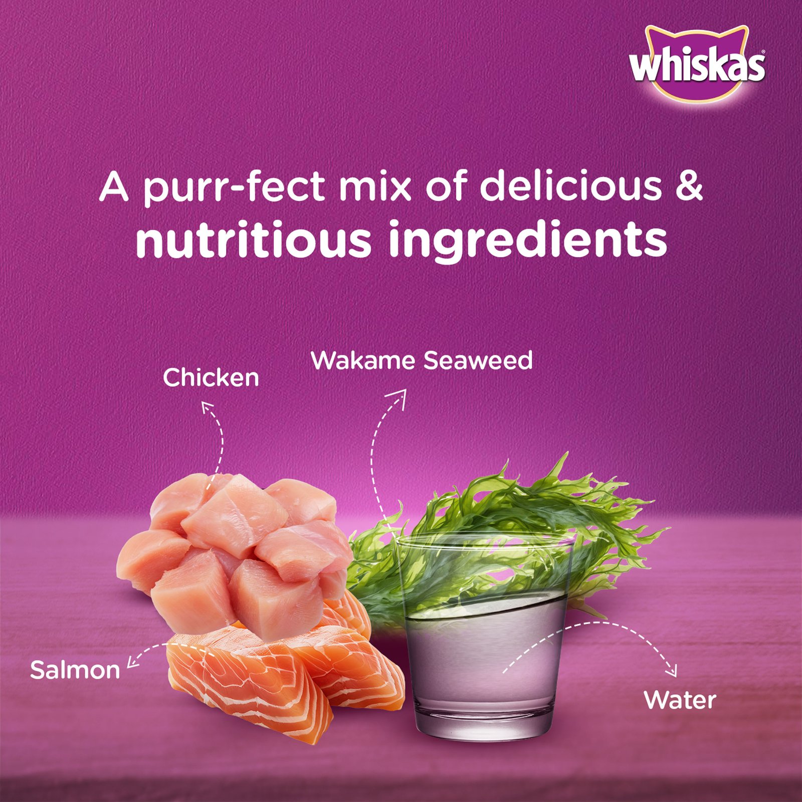 Whiskas Tasty Mix Adult (1+ year) Wet Cat Food, Chicken With Salmon Wakame Seaweed in Gravy, 70 g