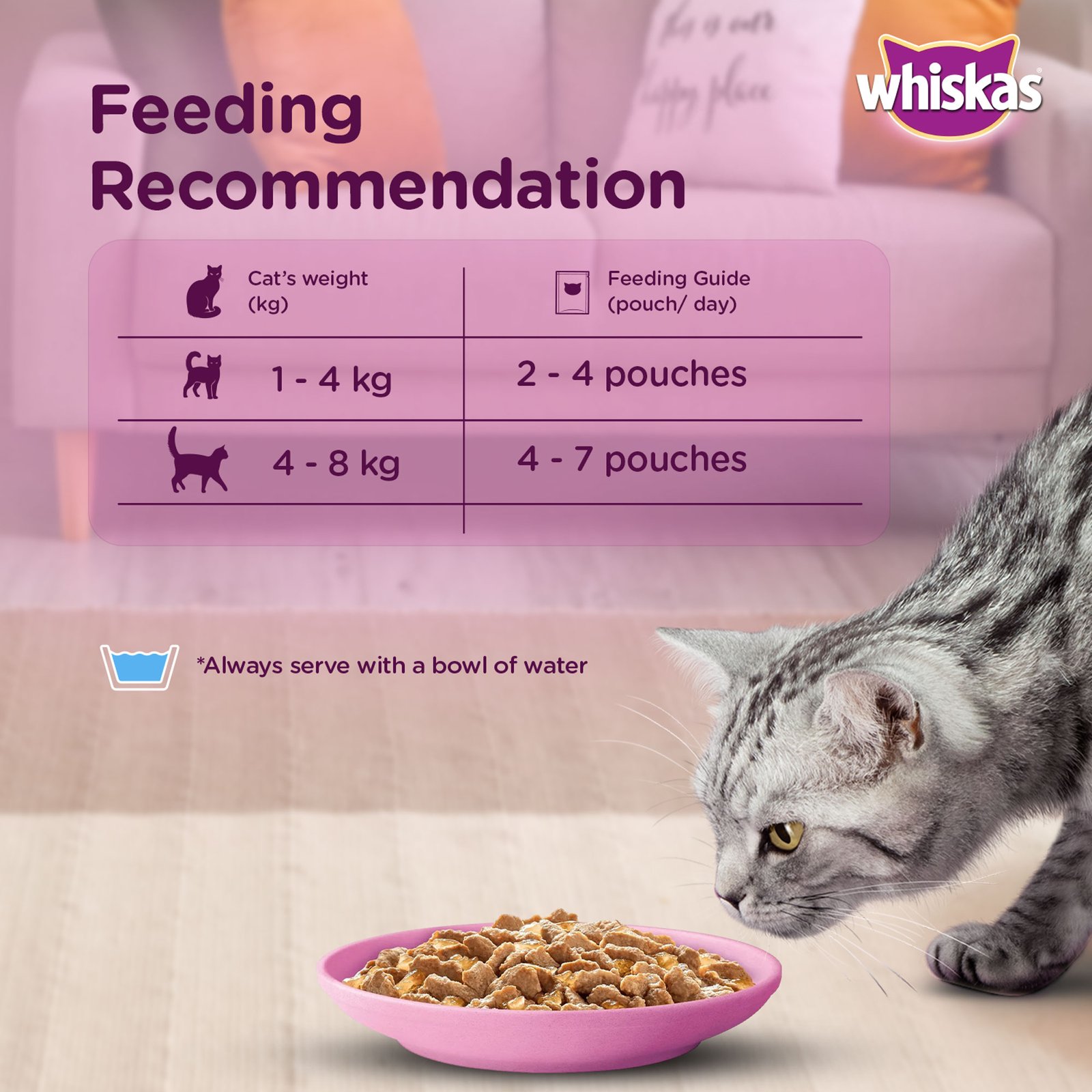 Whiskas Tasty Mix Adult (1+ year) Wet Cat Food, Chicken With Salmon Wakame Seaweed in Gravy, 70 g