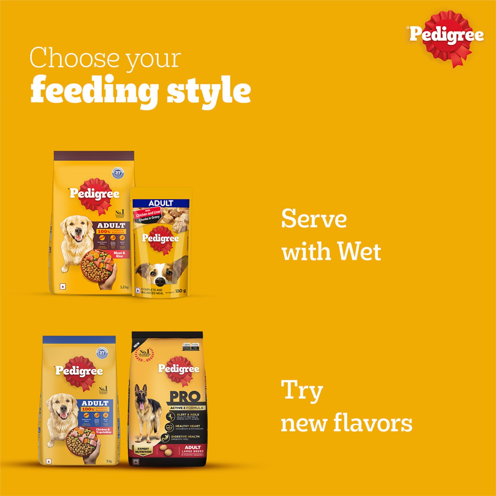 Pedigree Adult Dry Dog Food Food, Meat & Rice, 2.8kg Pack