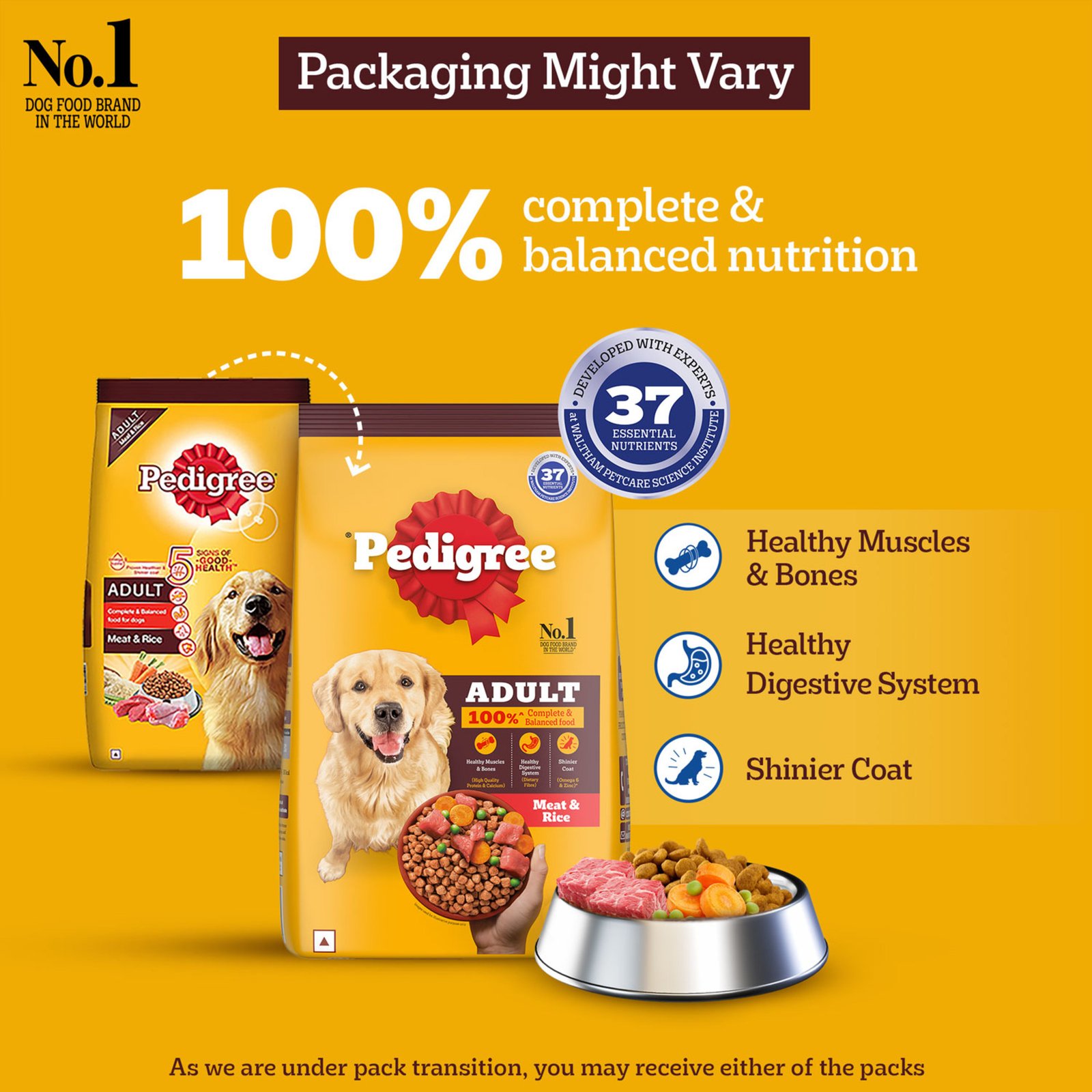 Pedigree Adult Dry Dog Food Food, Meat & Rice, 2.8kg Pack