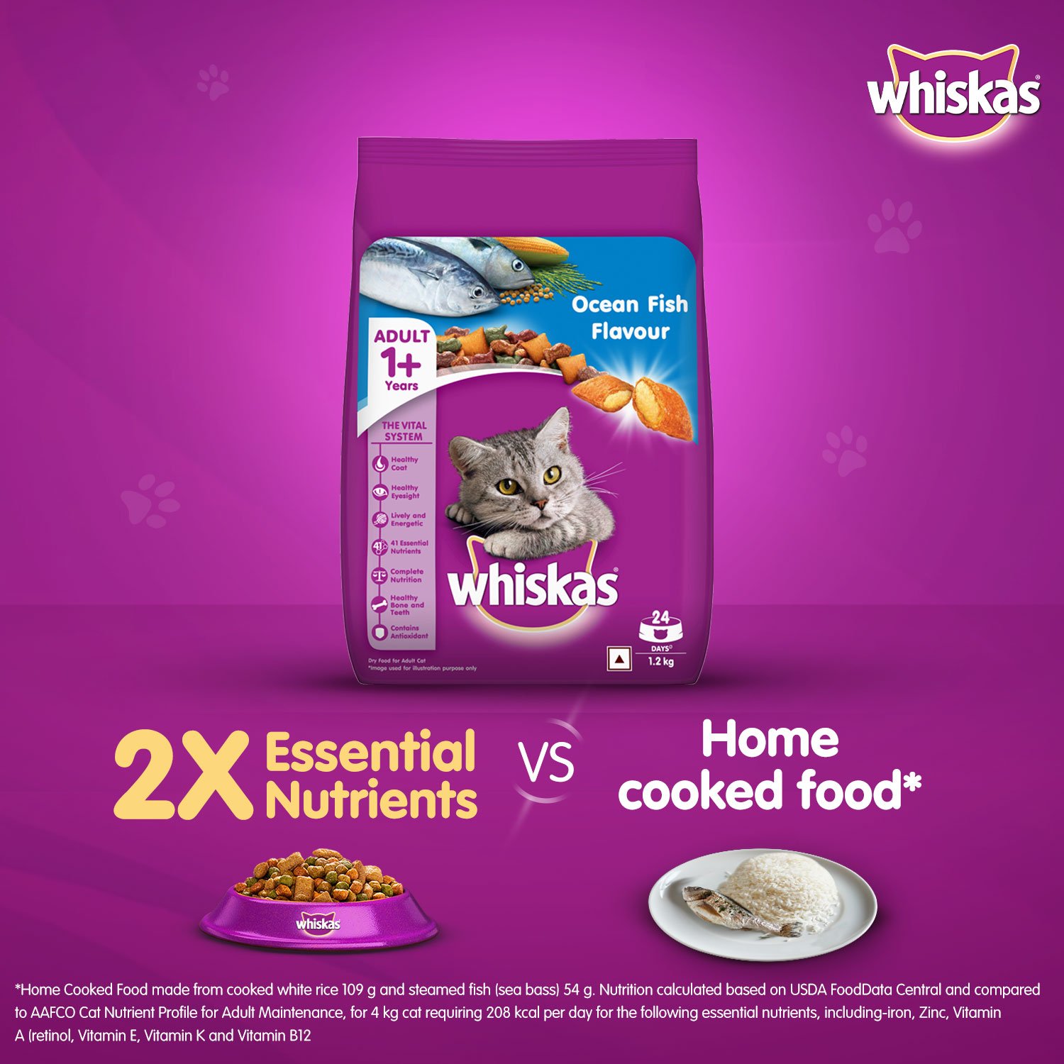 Whiskas Adult (+1 year) Dry Cat Food Food, Ocean Fish Flavour