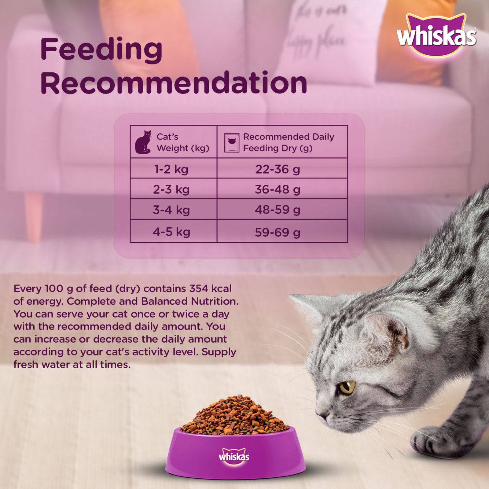 Whiskas Dry Cat Food For Adult Cats - Chicken Flavour, 1+ Years