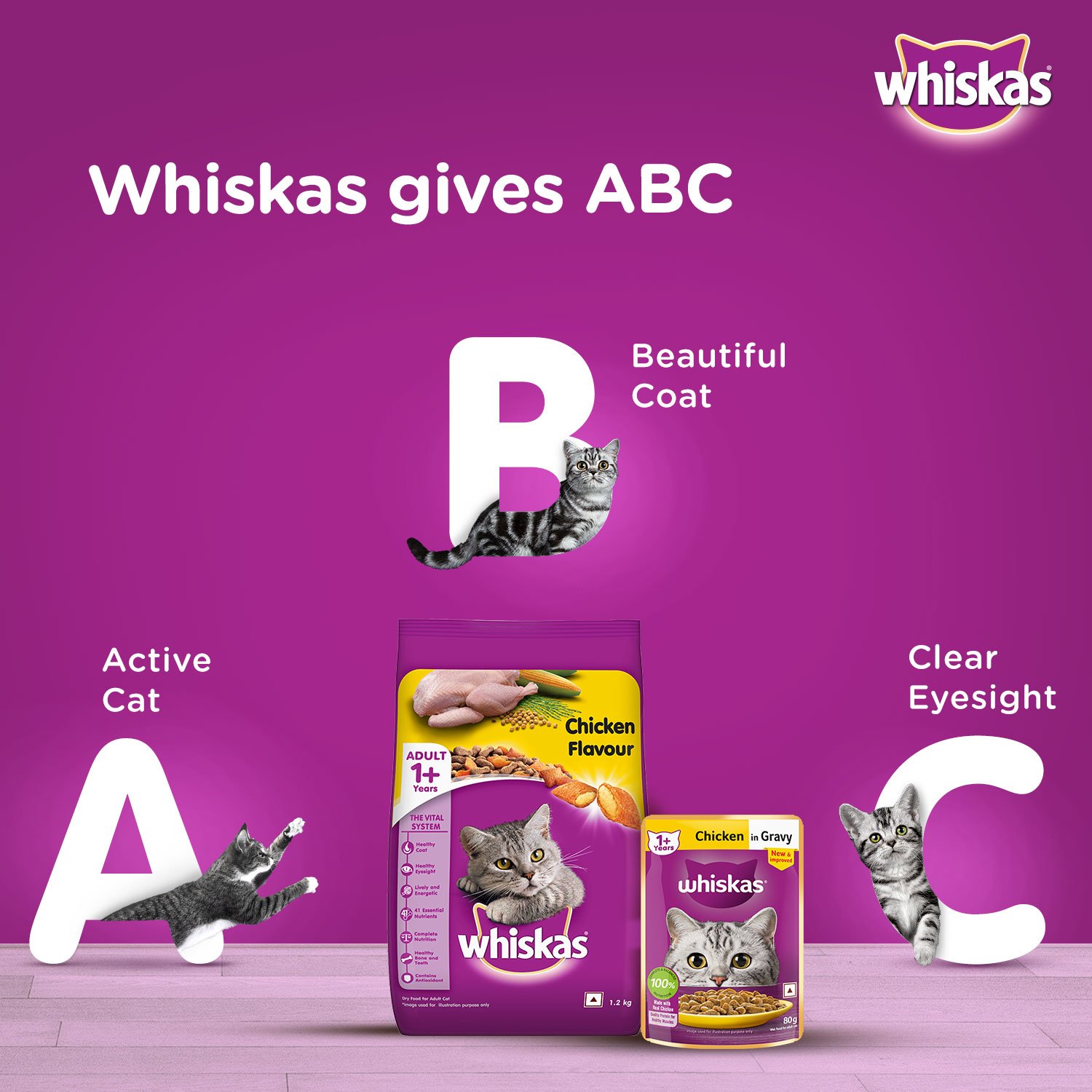 Whiskas Dry Cat Food For Adult Cats - Chicken Flavour, 1+ Years