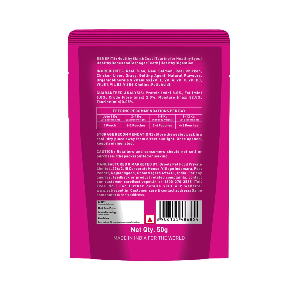 Active Adult Cat Wet Food, Real Tuna in Gravy, 8 Pouches, 50g x 8 (Buy 1 Get 1 Free )