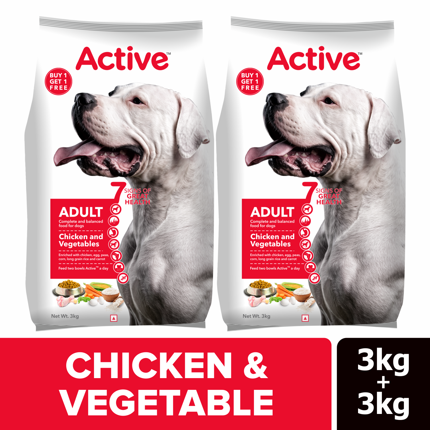 Active Adult Chicken and Vegetables Dry Dog Food (Buy 1 Get 1 Free)