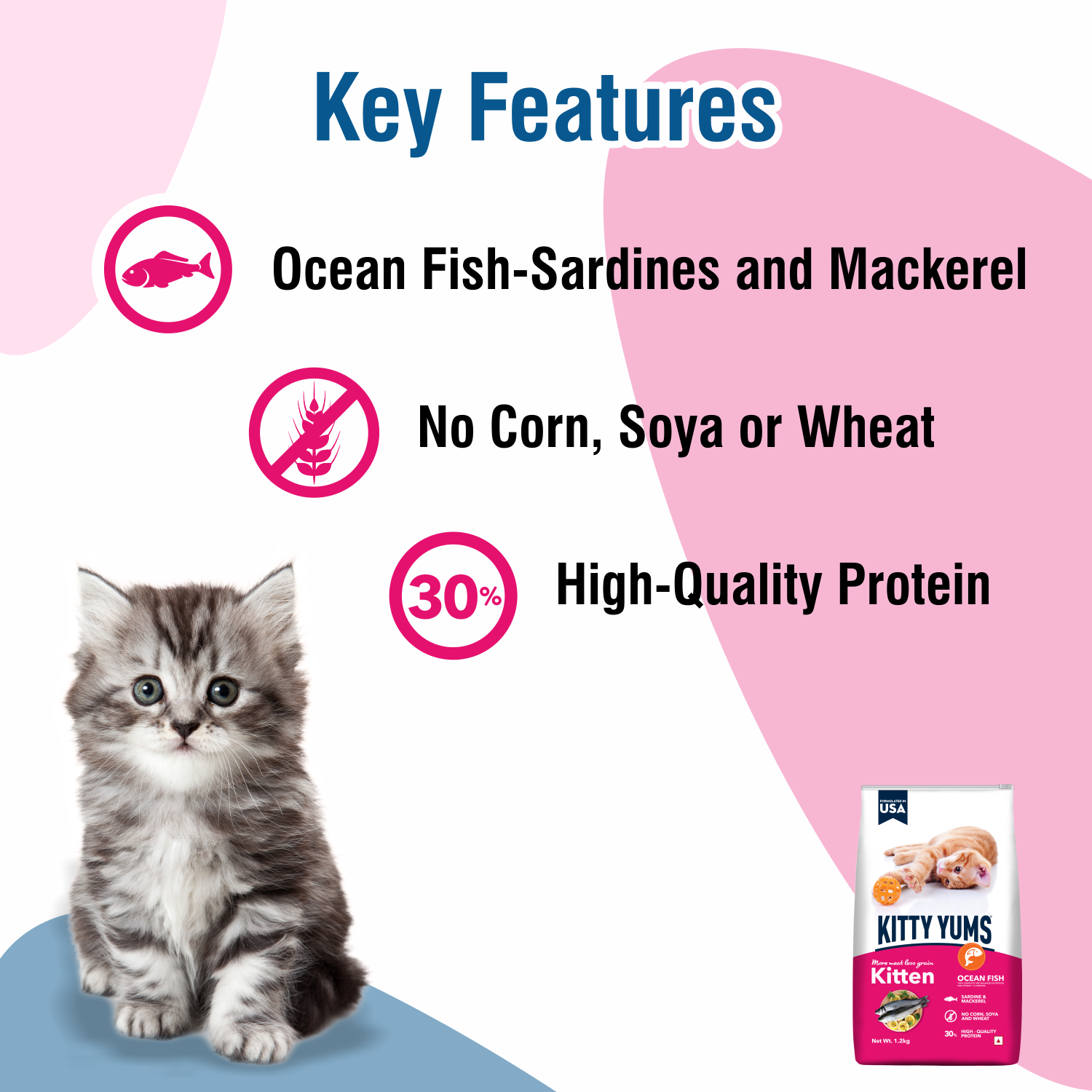 Kitty Yums Kitten(1-12 Months) Dry Cat Food, Ocean Fish