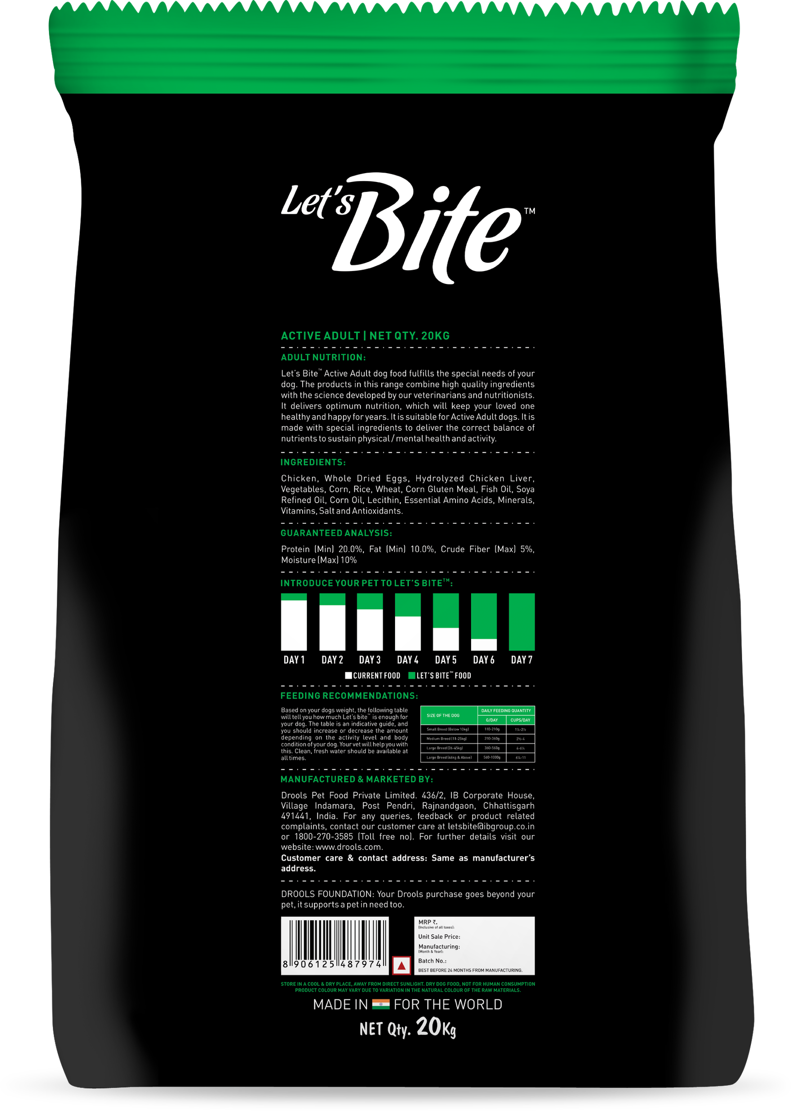 Let's Bite Active Adult Chicken & Veg Dry Dog Food