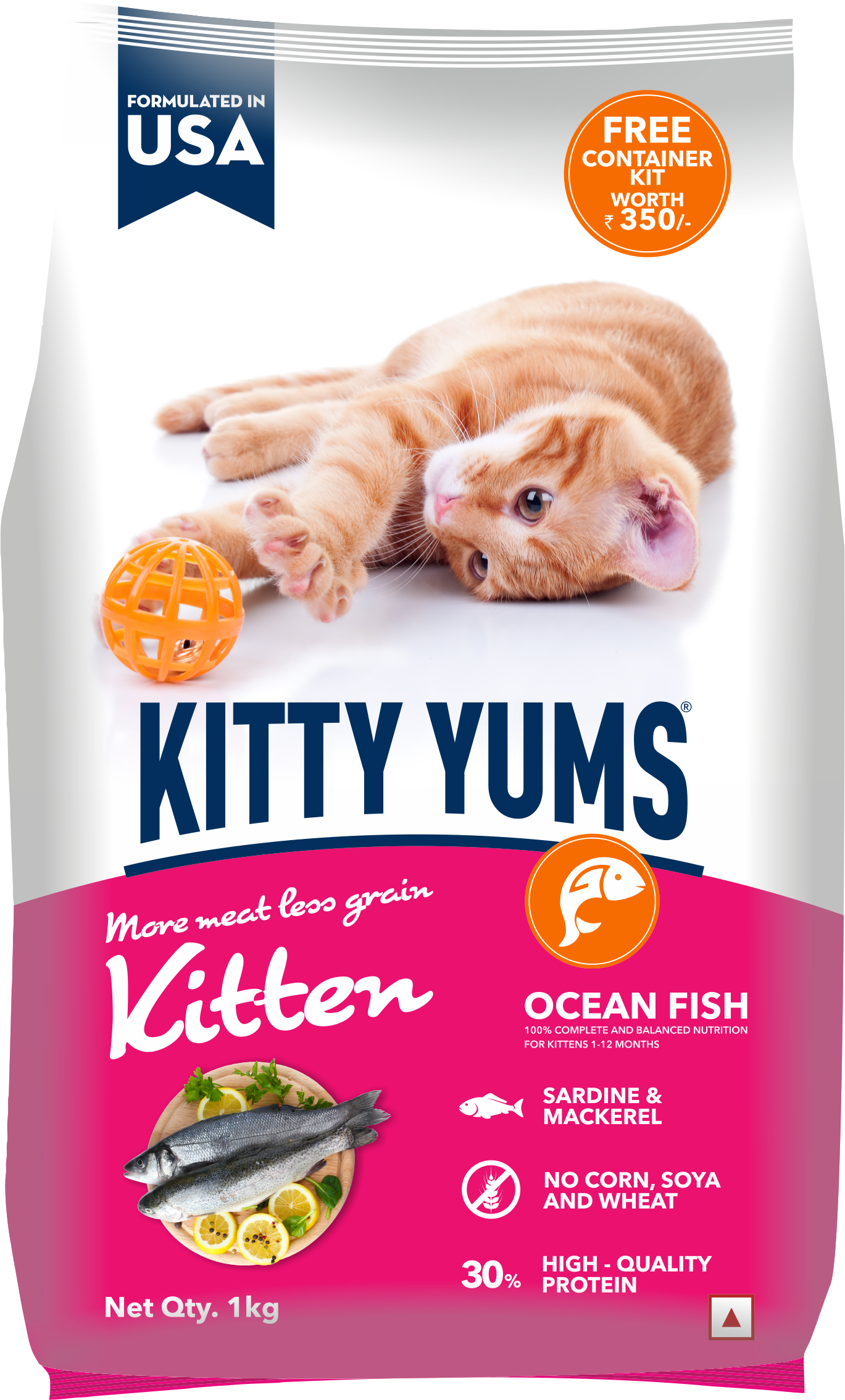 Kitty Yums Kitten (1-12 Months) Dry Cat Food, Ocean Fish