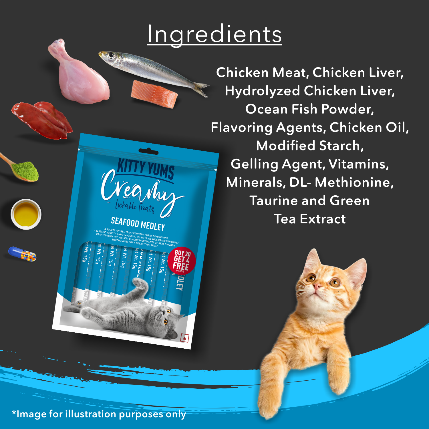 Kitty Yums Creamy Lickable Cat Treats,Safood Medely
