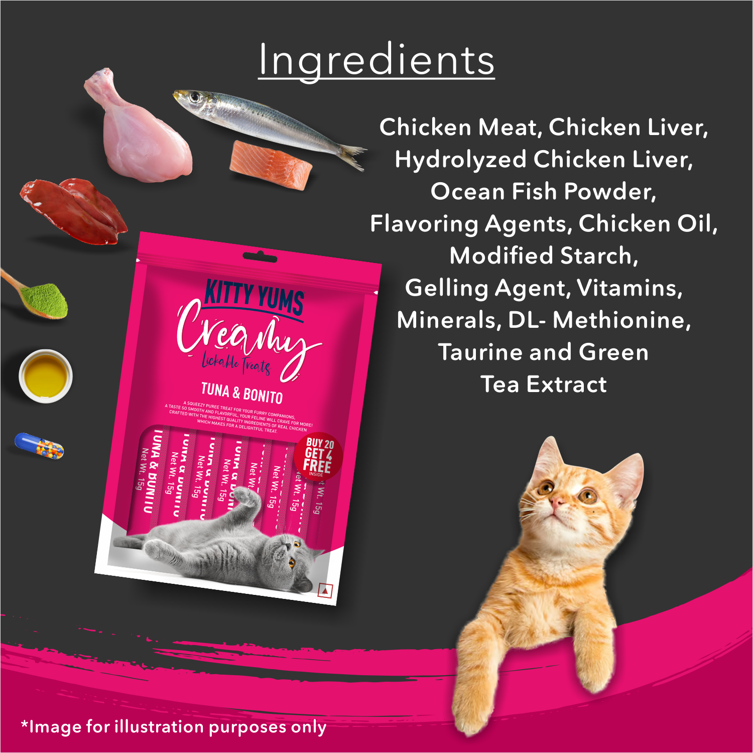 Kitty Yums Creamy Lickable Cat Treats,Tuna & Bonito