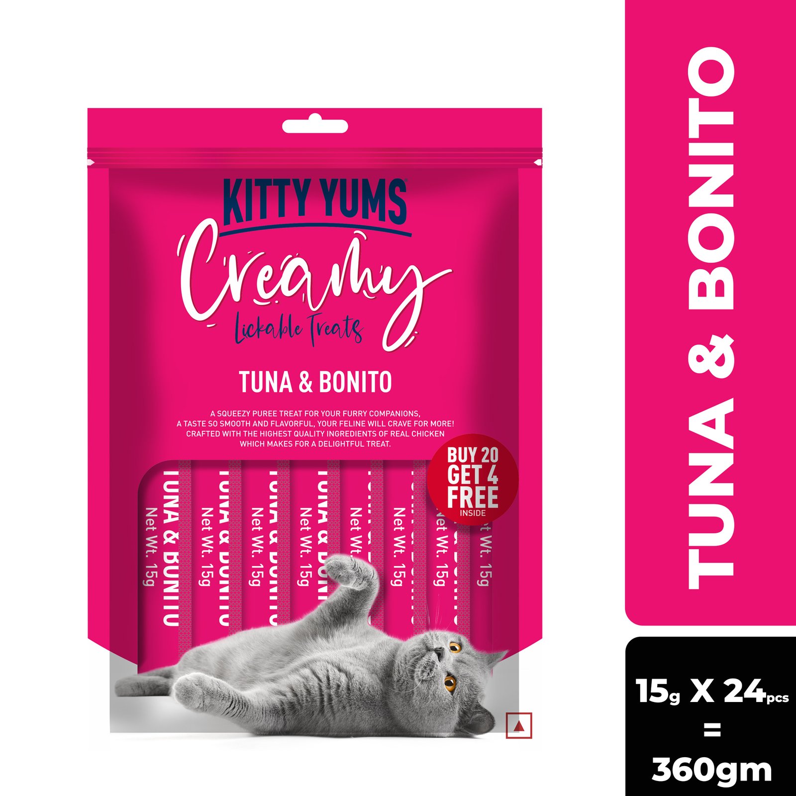 Kitty Yums Creamy Lickable Cat Treats,Tuna & Bonito