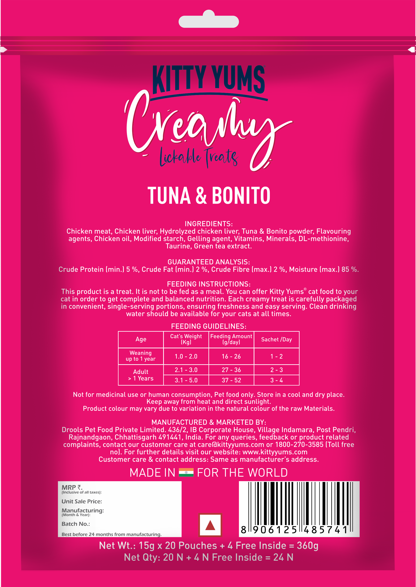 Kitty Yums Creamy Lickable Cat Treats,Tuna & Bonito