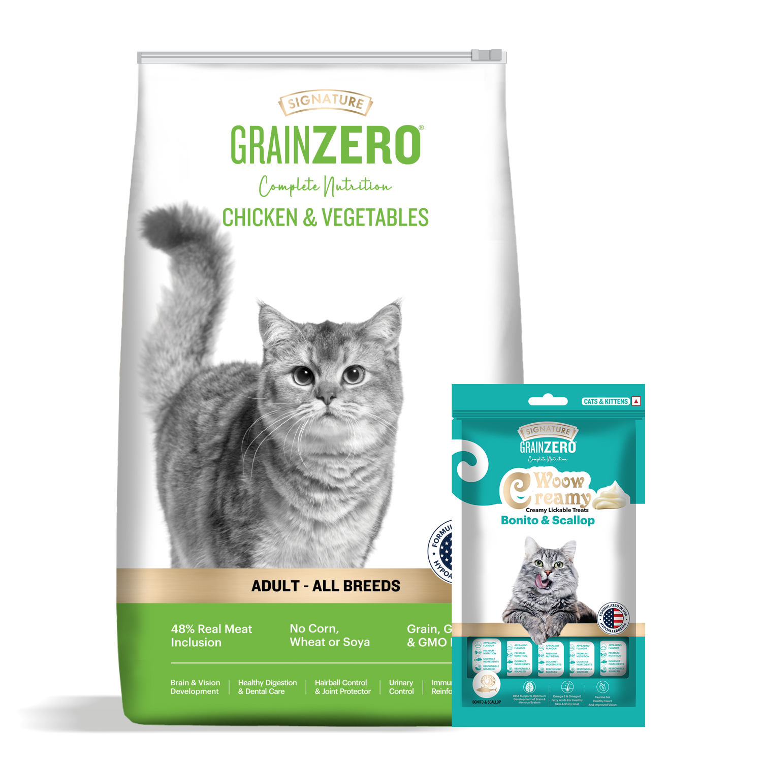 Grain Zero Chicken and Veg, Adult Dry Cat Food 1.2 kg + Free Cat Creamy Treat 75g