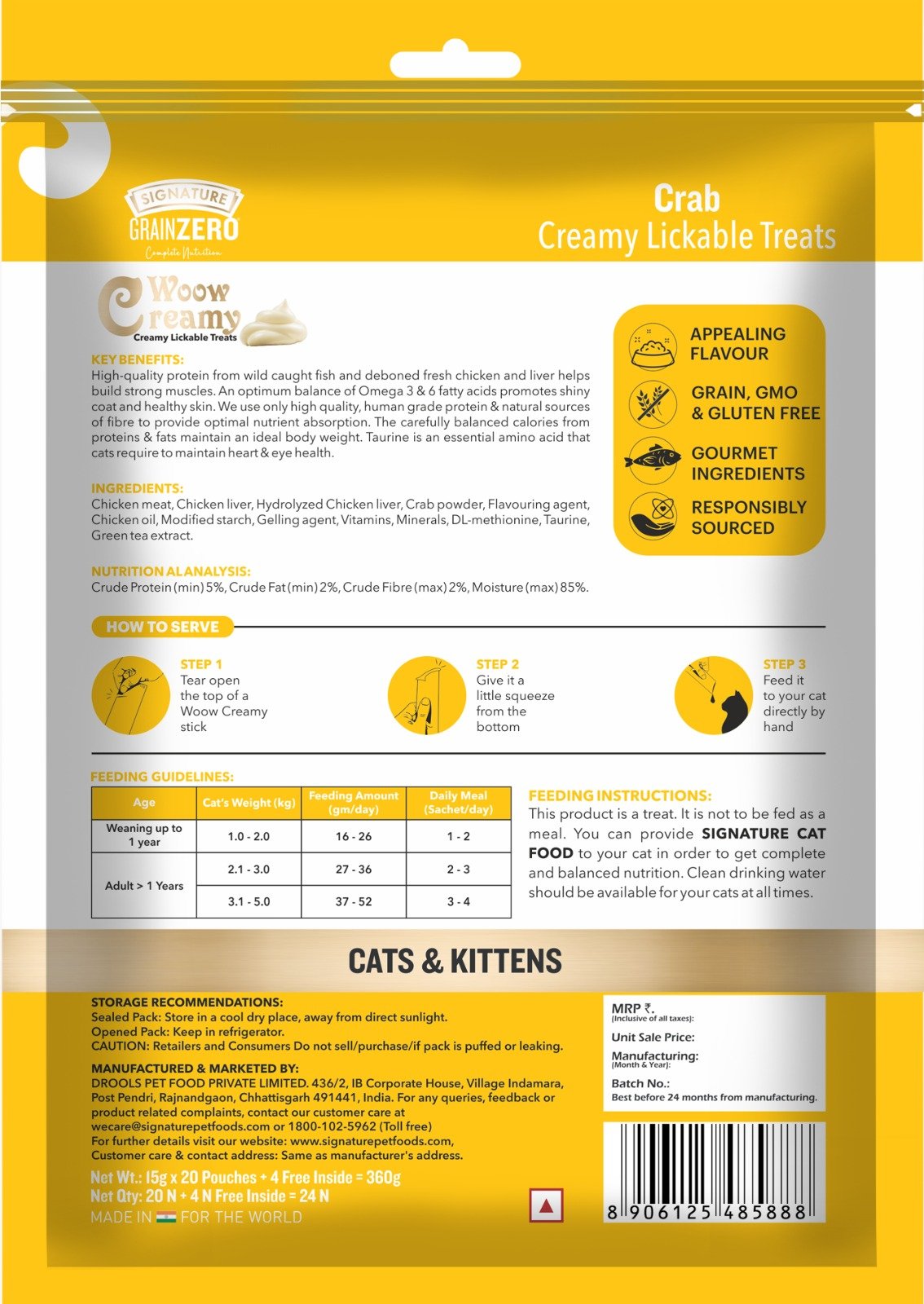 Grain Zero Creamy Lickable Cat Treats,Crab