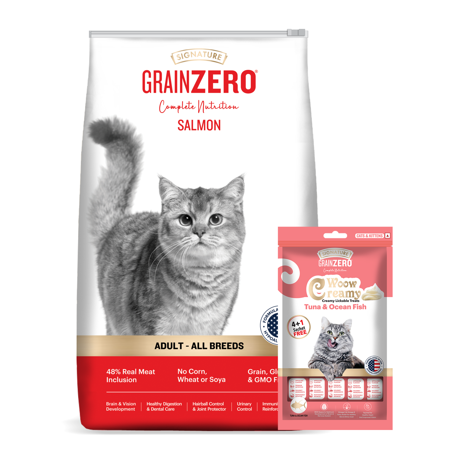 Grain Zero Salmon, Adult Dry Cat Food, 1.2 Kg + Free Cat Creamy Treat 75g