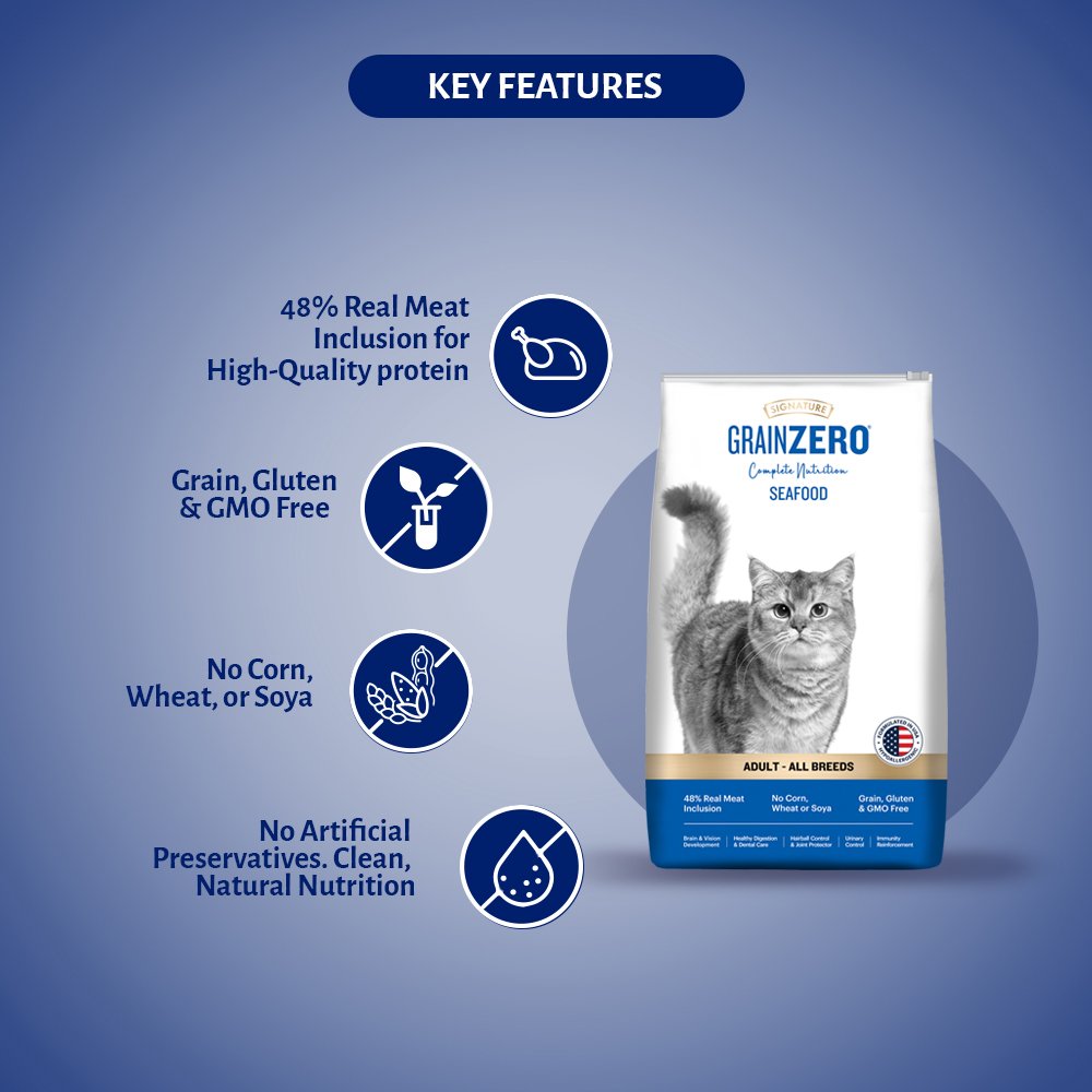 Grain Zero Sea food, Adult Dry Cat Food 1.2 Kg + Free Cat Creamy Treat 75g