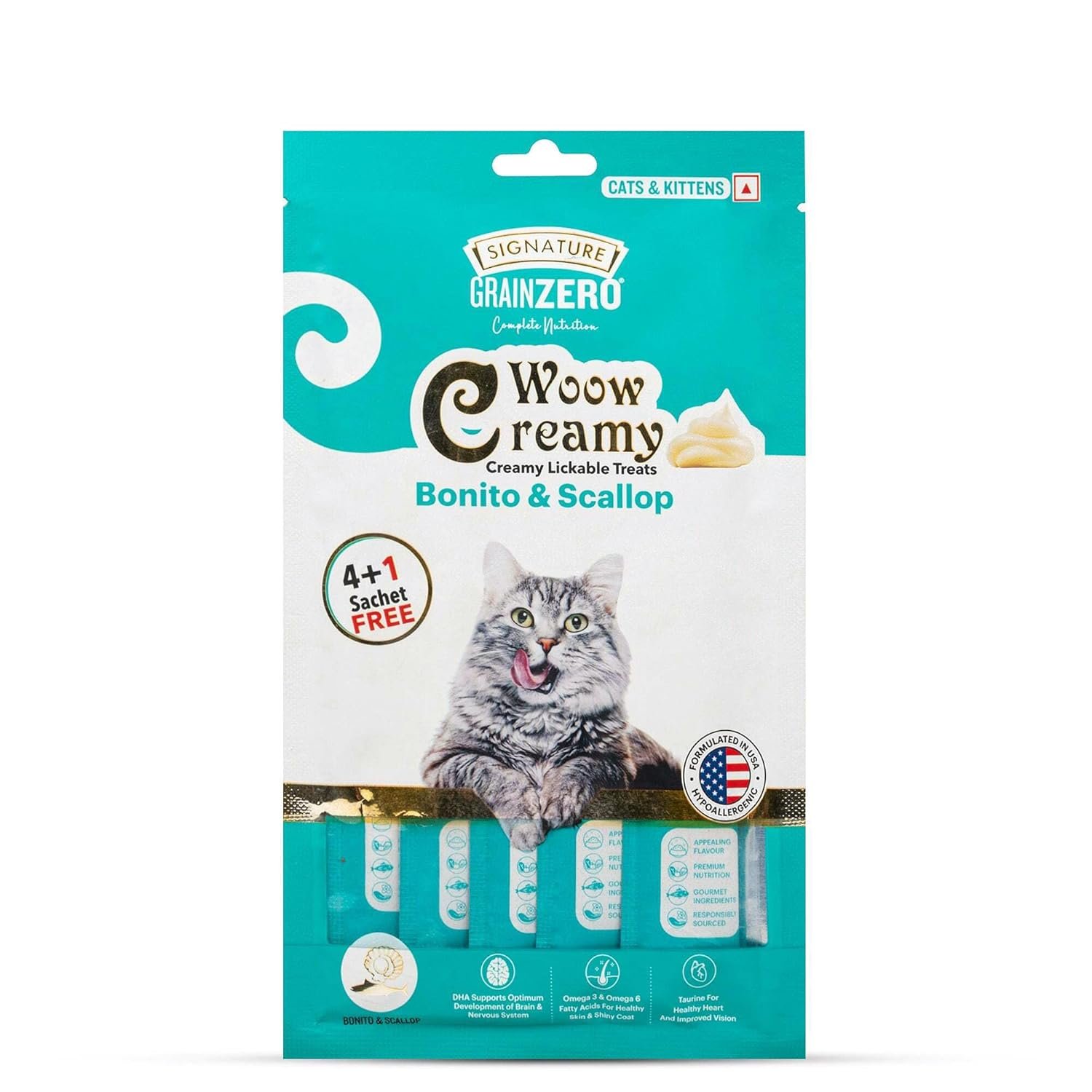 Grain Zero Signature Woow Creamy Lickable Treats For Cat & Kitten Combo - Tuna & Ocean Fish, Chicken & Liver, Salmon, Bonito & Scallop And Crab