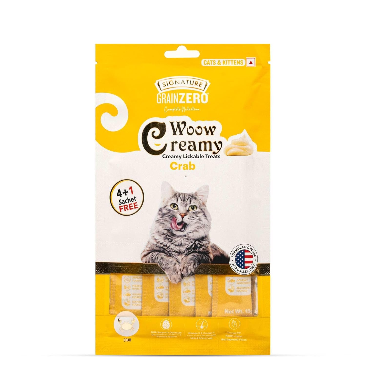 Grain Zero Signature Woow Creamy Lickable Treats For Cat & Kitten Combo - Tuna & Ocean Fish, Chicken & Liver, Salmon, Bonito & Scallop And Crab