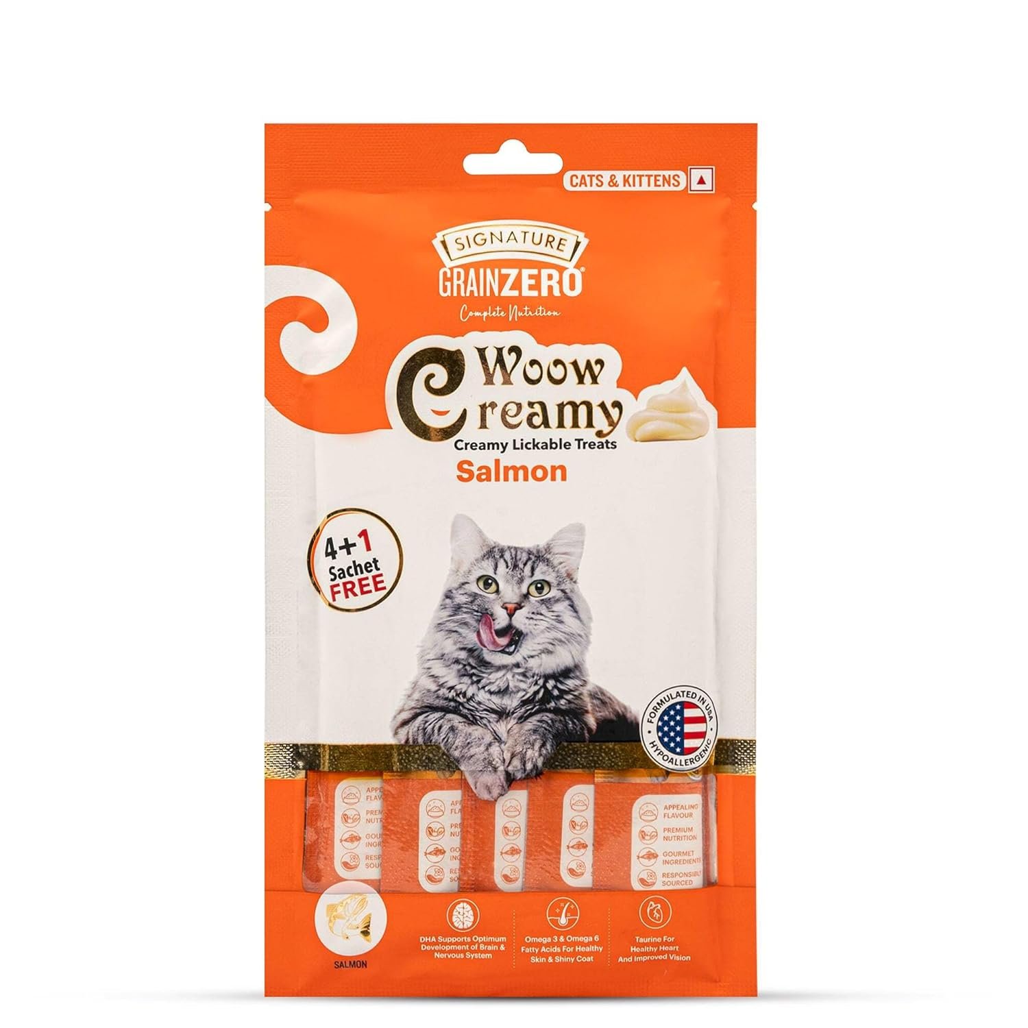 Grain Zero Signature Woow Creamy Lickable Treats For Cat & Kitten Combo - Tuna & Ocean Fish, Chicken & Liver, Salmon, Bonito & Scallop And Crab