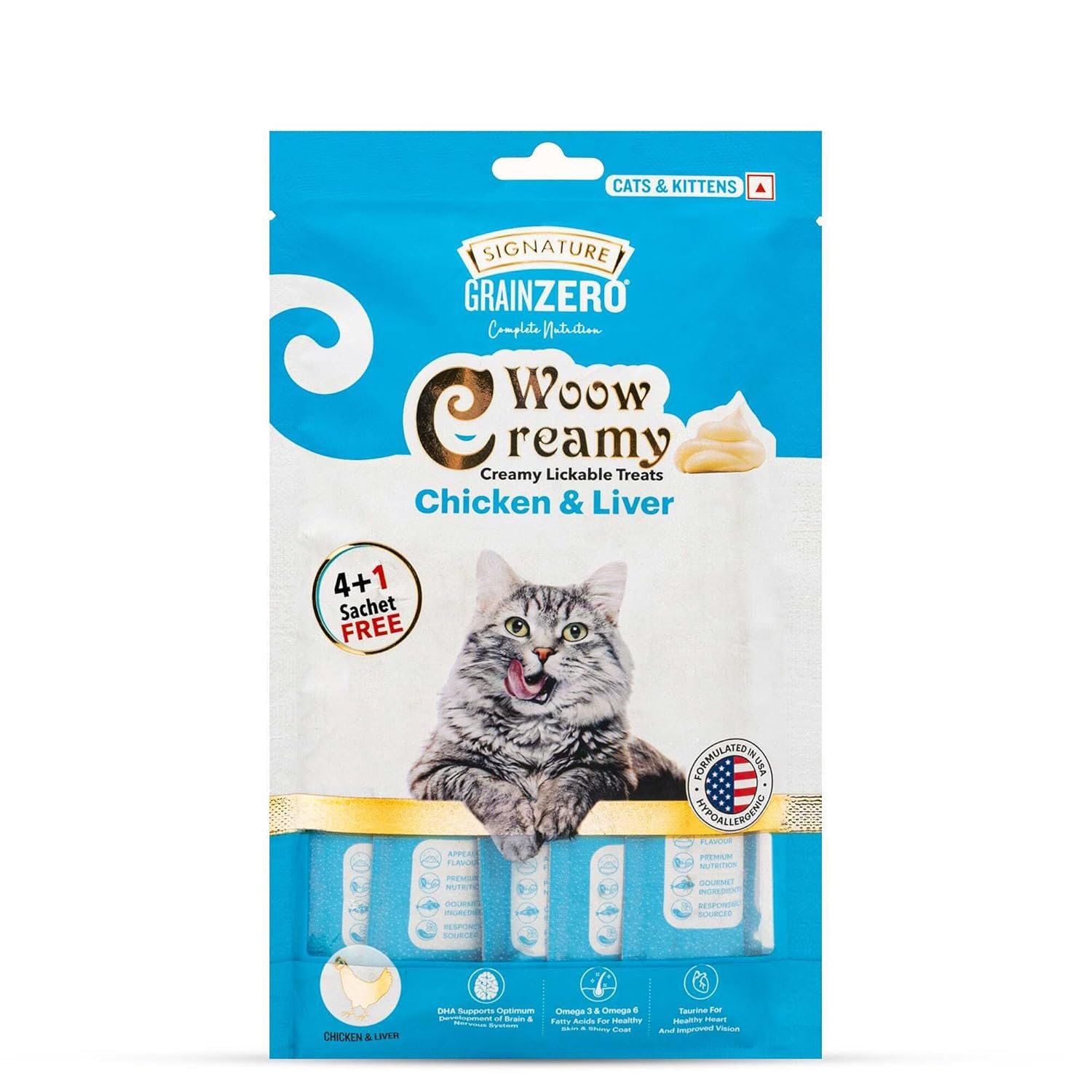 Grain Zero Signature Woow Creamy Lickable Treats For Cat & Kitten Combo - Tuna & Ocean Fish, Chicken & Liver, Salmon, Bonito & Scallop And Crab