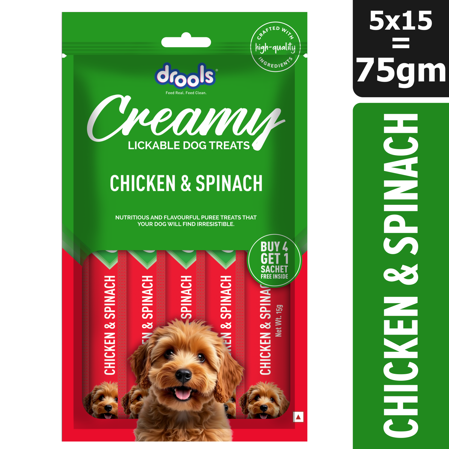 Drools Dog Treats, Creamy Chicken & Spinach 5 Sticks Tasty & Nutritious Snack for All Breeds