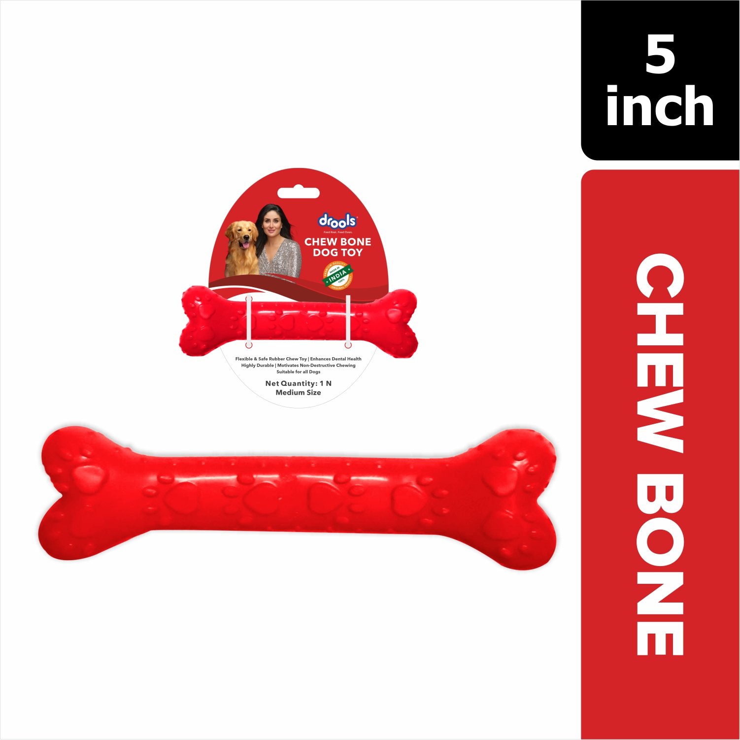 Drools Non-Toxic Rubber Dog Chew Bone Toy, Puppy/Dog Teething Toy