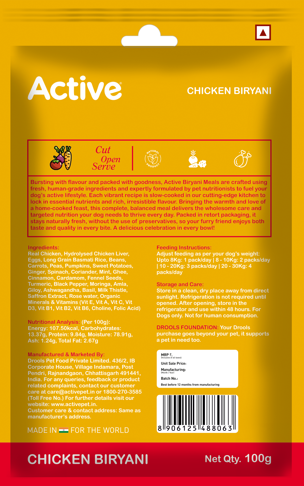 Active Chicken Biryani Fresh Dog Food