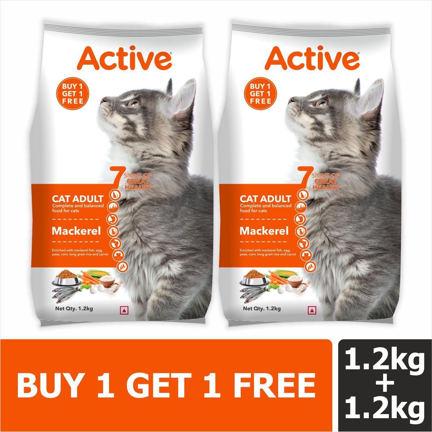 Active Cat Food, Mackerel, 1.2kg